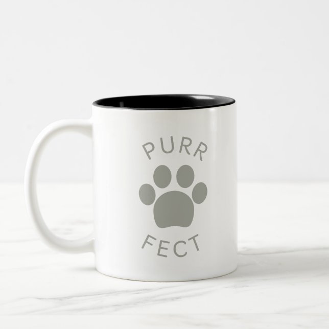 Cat Perfect Grey Purr Paw Print Two-Tone Coffee Mug (Left)