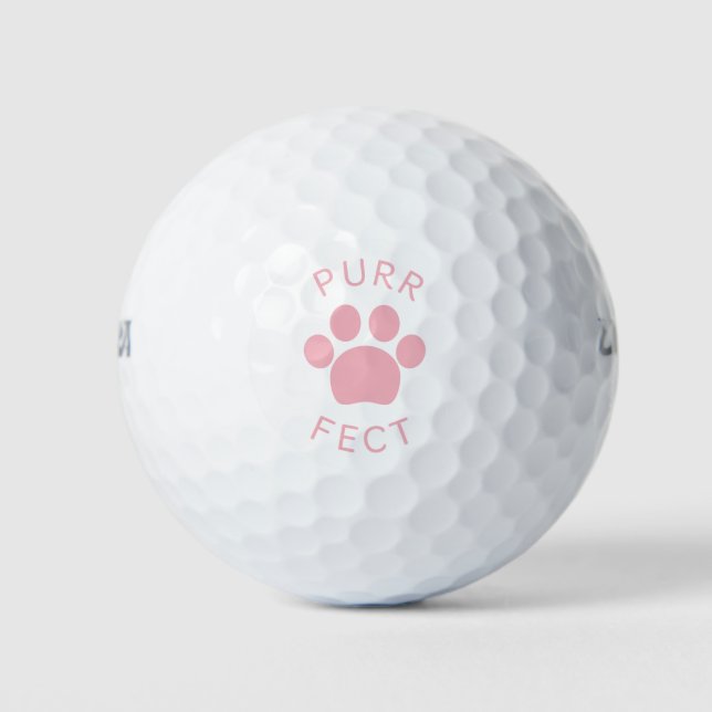 Cat Perfect Pink Purr Paw Print Golf Balls (Front)