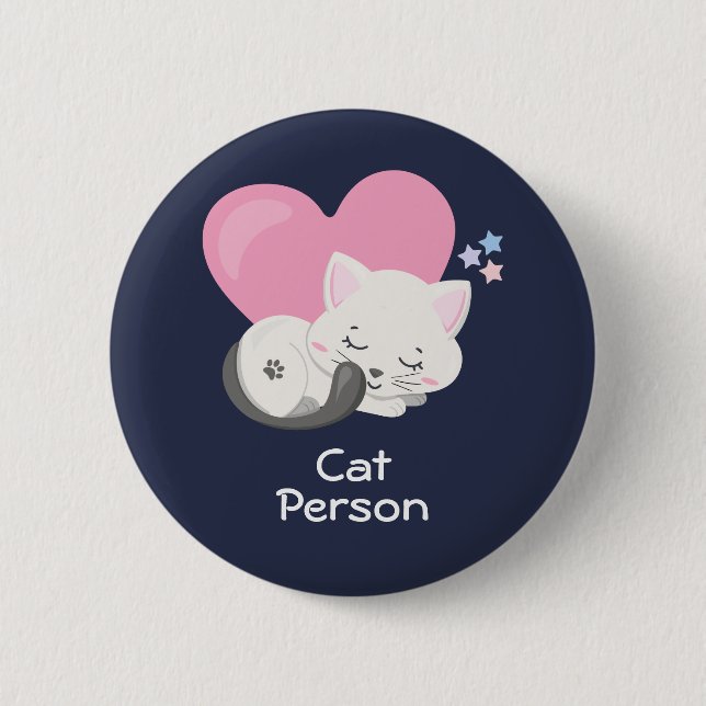 Cat Person Text Cute White Kitty Cat Sleeping 2 Inch Round Button (Front)