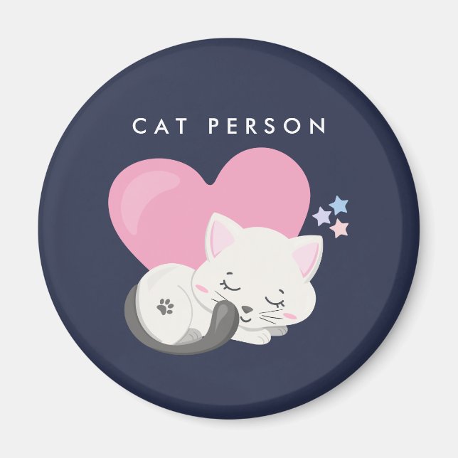 Cat Person Text Cute White Kitty Cat Sleeping Magnet (Front)