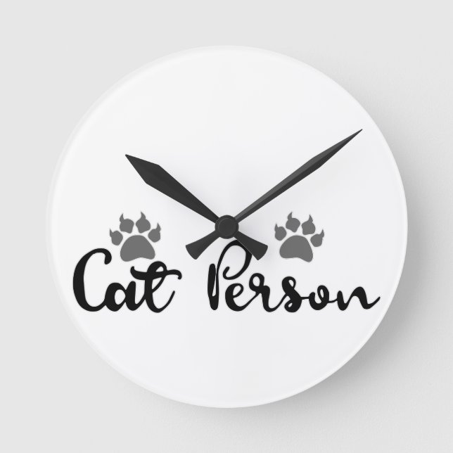 Cat Person Typography Art Round Clock (Front)