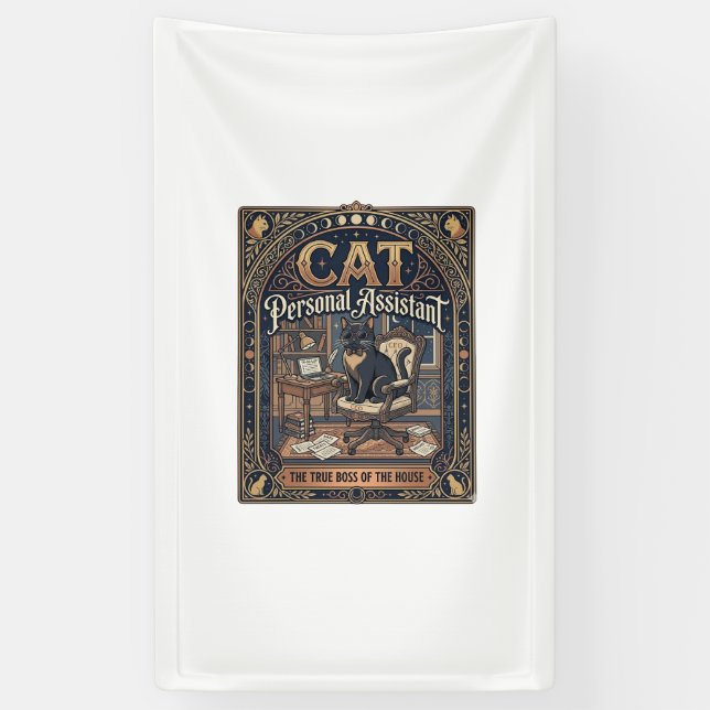 Cat Personal Assistant Cat Funny Owner Humour Vint Banner (Vertical)
