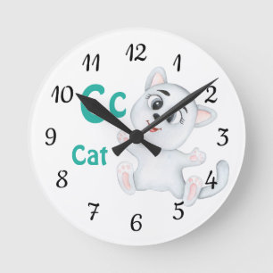 Cat personalize ABC: Letter C - Add Your Name Round Clock