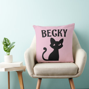 CAT PERSONALIZED ADD NAME PINK THROW PILLOW