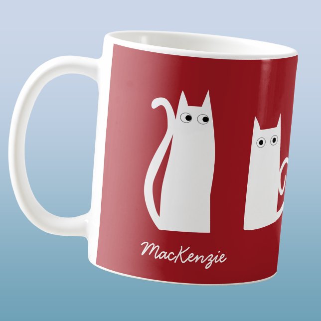 Cat Personalized Red White Coffee Mug (Creator Uploaded)
