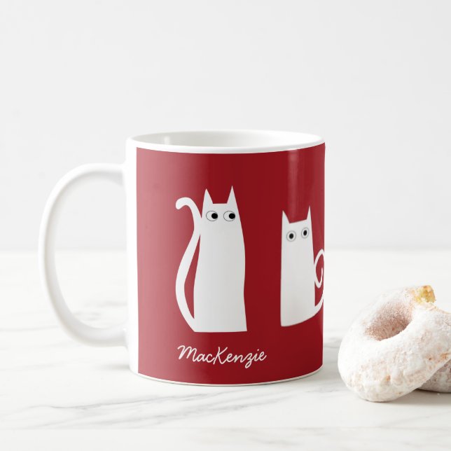 Cat Personalized Red White Coffee Mug (With Donut)