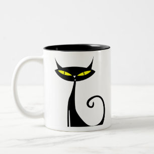 Cat Pet Animal Black Cat Eyes Yellow Stylistic Two-Tone Coffee Mug