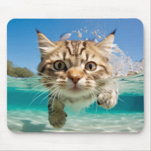 Cat Pet Animal Fun Playing Water Outdoor Mouse Pad