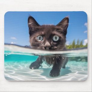 Cat Pet Animal Fun Playing Water Outdoor Mouse Pad