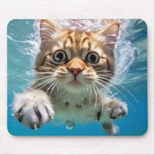 Cat Pet Animal Fun Playing Water Outdoor Mouse Pad