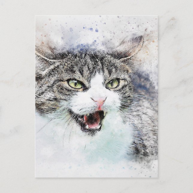 Cat pet art abstract watercolor postcard (Front)