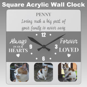 Cat pet loss Keepsake Memorial grey Square Wall Clock