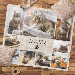 Cat Pet Lover Mom Dad Photo Collage Fleece Blanket