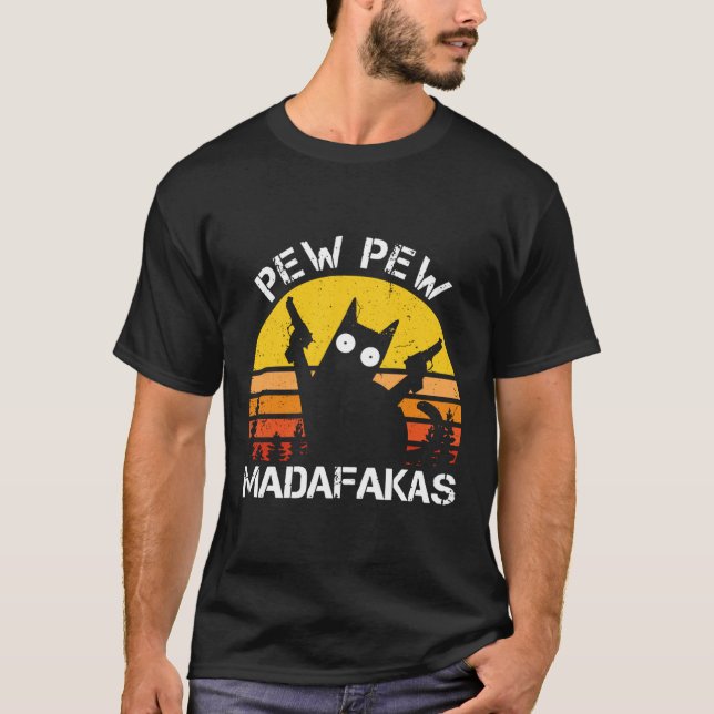 Cat - Pew Pew Madafakas Crazy Summer Cat With Gun  T-Shirt (Front)