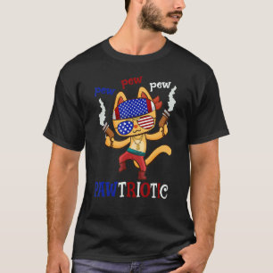 Cat Pew Pew Pawtriotic Cat 4th Of July Humour Tee