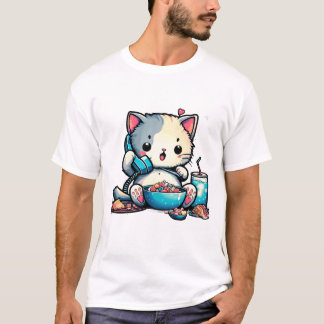 cat phone eating art design T-Shirt
