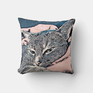 Cat photo, cat, Pets, funny cat, pastel background Throw Pillow