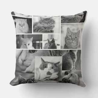 Cat Photo Collage Pillow | Black and White Cat 