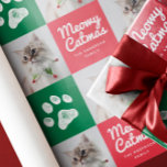 Cat Photo Cute Paw Christmas Wrapping Paper<br><div class="desc">This Christmas Pet Photo Wrapping Paper features a red and green chequered pattern with the saying "meowy catmas" and a cute paw print. Personalize it with a photo of your pet. A fun,  festive holiday giftwrap for cat lovers! This version features one photo.</div>