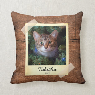 Cat Photo Frame Rustic Personalized Throw Pillow 