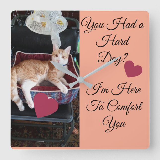 Cat Photo, Funny Quotes, Heart, Name Square Wall Clock (Front)