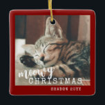 Cat Photo Meowy Christmas Rustic Red  Ceramic Ornament<br><div class="desc">Personalized Cat Photo Ornament with two photos of your cats or kittens with "Meowy Christmas" and each name on a modern rustic burgundy red ceramic ornament with a unique elegant script and typewriter font combination.</div>