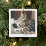 Cat Photo Meowy Merry Christmas Cute White Ceramic Ornament<br><div class="desc">Personalized Cat Photo Ornament with two photos of your cats or kittens with "Meowy Christmas" and each name on a modern white ceramic ornament with a unique elegant script and typewriter font combination. Perfect for 2 cats,  or different photos of 1 cat.</div>