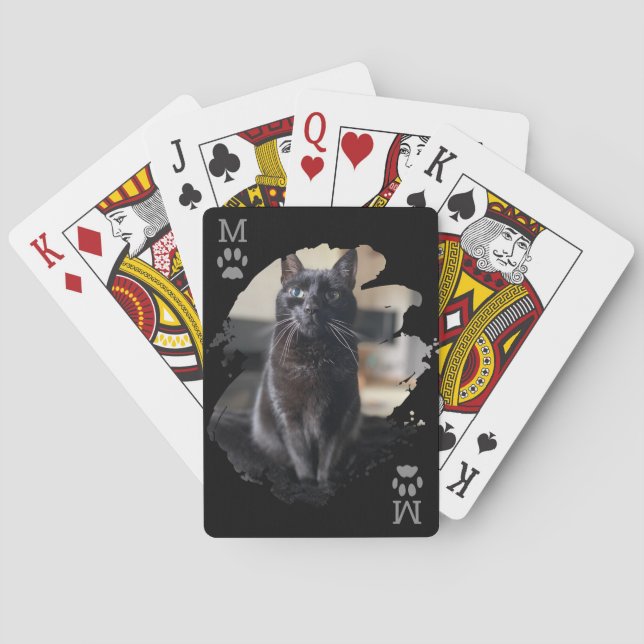 Cat Photo Paw Print Black Playing Cards (Back)