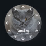 Cat Photo Personalized Round Clock<br><div class="desc">Cats leave paw prints in your heart.
Display your favourite cat photo with this beautiful personalized clock perfect for the World's Best Cat Mom/Dad.</div>