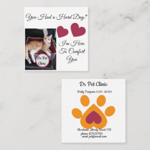 Cat Photo, Quotes Front and Back, Paw, Heart, Name Square Business Card