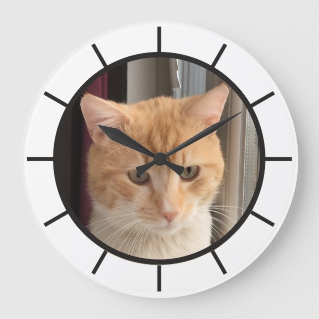 Cat Photo, replaceable, Funny  Large Clock (Front)