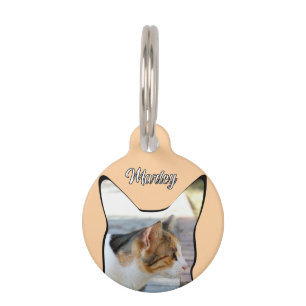 Cat photo shape pet tag