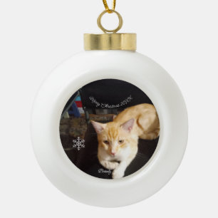 Cat Photo Text, Customize, Happy New Year 20XX,  Ceramic Ball Christmas Ornament