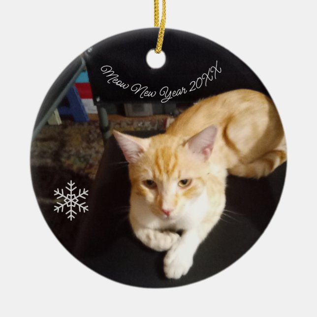 Cat Photo Text, Customize, Happy New Year 20XX,  Ceramic Ornament (Front)