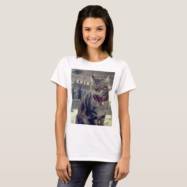 Cat Photo Women's Basic T-Shirt, White T-Shirt (Front Full)