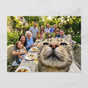Cat Photobombs Family Garden Dinner Postcard