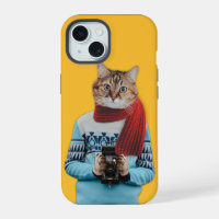 Cat Photographer in Vintage Sweater Quirky