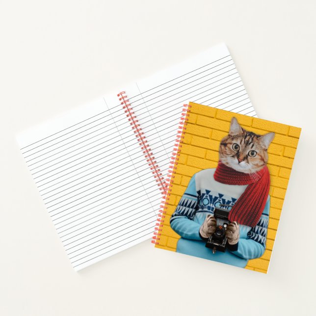 Cat Photographer in Vintage Sweater Quirky Notebook (Inside)