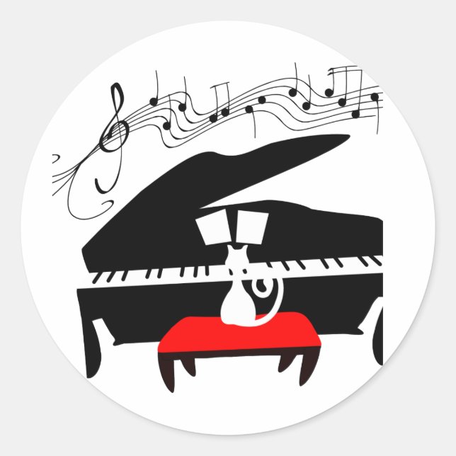 Cat & Piano Classic Round Sticker (Front)