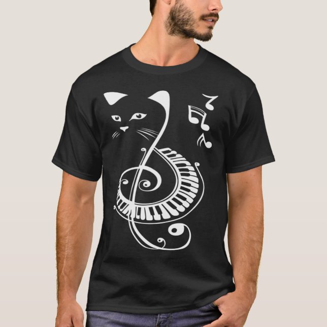 Cat Piano Music Note T-Shirt (Front)
