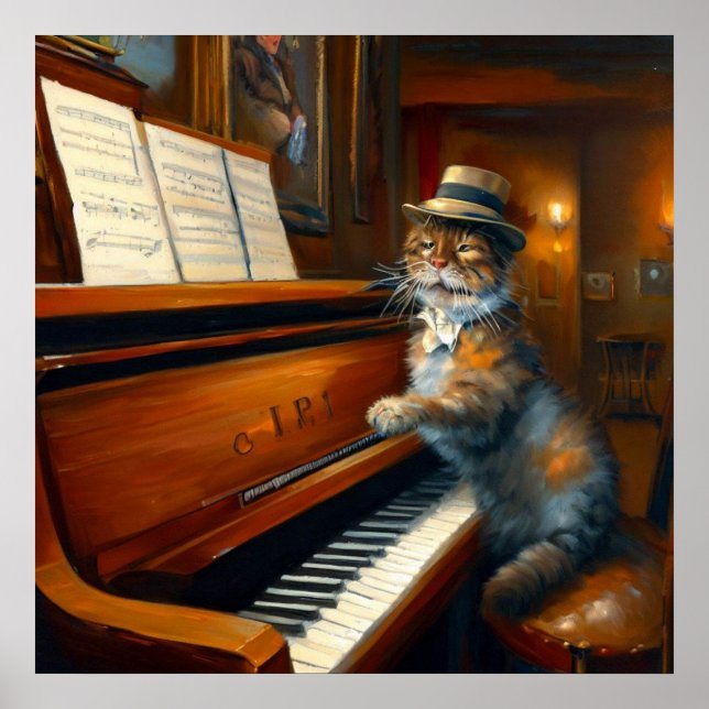 Cat Piano Player Poster (Front)
