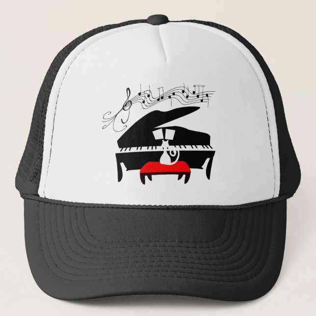 Cat & Piano Trucker Hat (Front)
