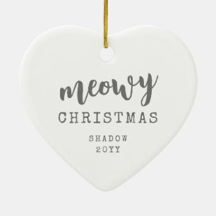 Cat Picture Meowy Christmas Rustic Heart Shape Ceramic Ornament