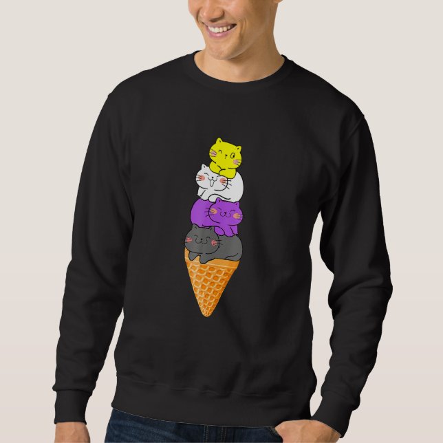 Cat Pile Ice Cream Non Binary Flag Agender Genderq Sweatshirt (Front)