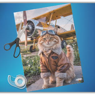 Cat Pilot Airplane Funny Aviation Humour Christmas Tissue Paper
