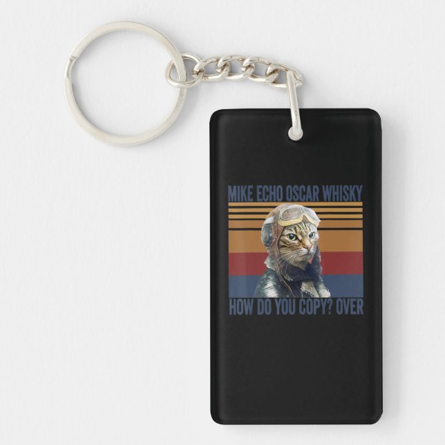 Cat Pilot Mike Echo Oscar Whisky Costume Gift Keychain (Front)