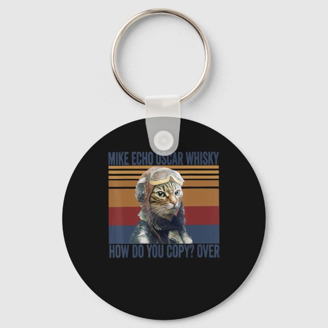 Cat Pilot Mike Echo Oscar Whisky Costume Gift Keychain (Front)