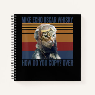 Cat Pilot Mike Echo Oscar Whisky Costume Gift Notebook