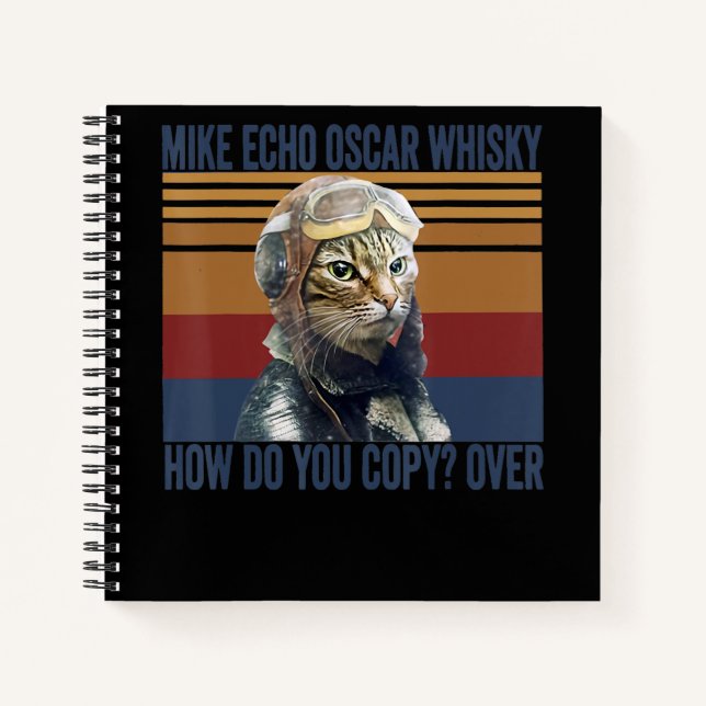 Cat Pilot Mike Echo Oscar Whisky Costume Gift Notebook (Front)