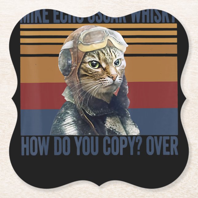 Cat Pilot Mike Echo Oscar Whisky Costume Gift Paper Coaster (Front)
